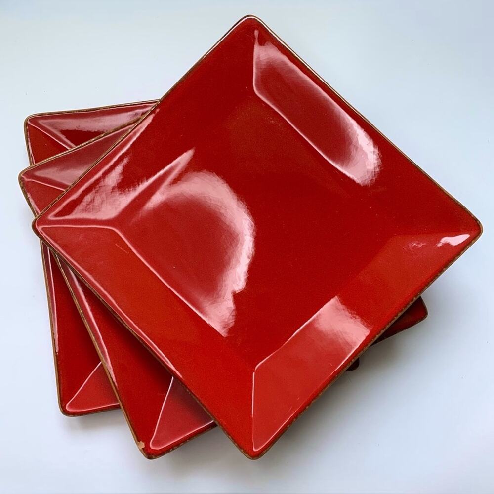 VIETRI 3 Large Square Rosso Vecchio RETIRED Red Glaze Pottery Plates Italy